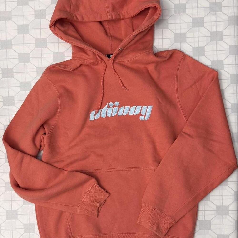 Coral Orange Logo Print Pullover Hoodie